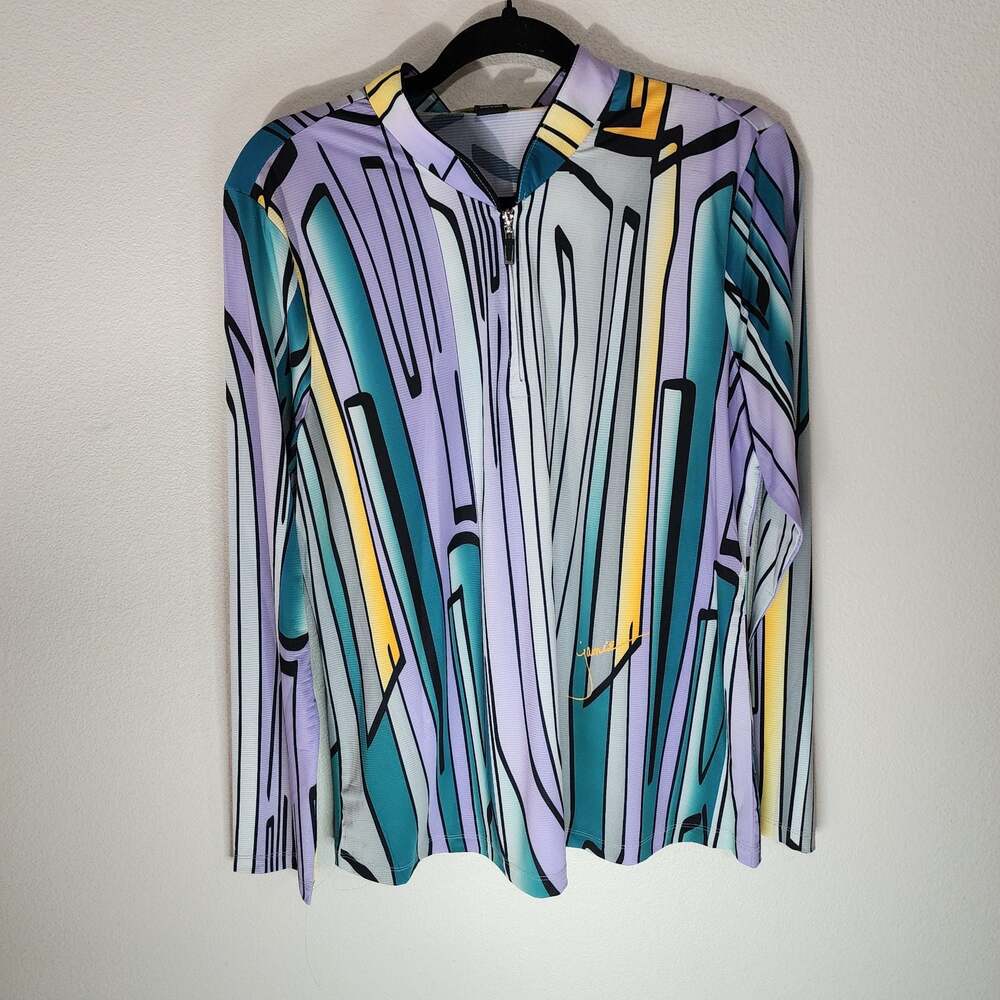 Jamie Sadock Sunsense Long Sleeve 1/4 Zip Mock Neck Golf Top Abstract Print - Picture 2 of 8